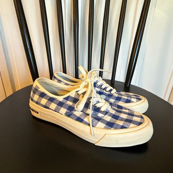 J.crew X Seavees blue gingham canvas sneakers 6 - Picture 6 of 12